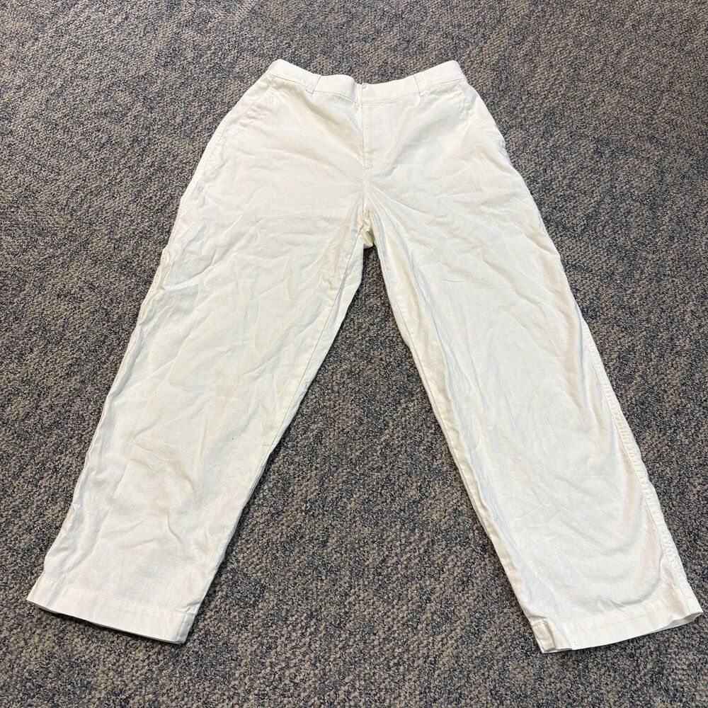 Uniqlo Women’s Linen Cotton White Tapered Pants Sz M 28-29 Zip Fly Elastic back